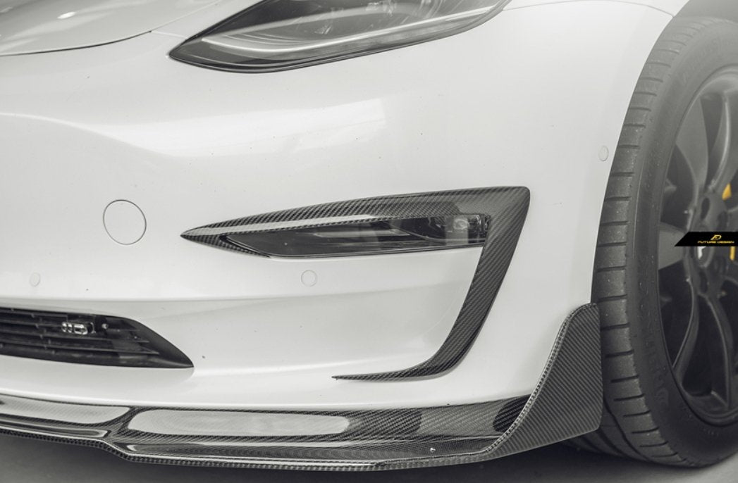 FUTURE DESIGN - TESLA MODEL 3 DRY CARBON FRONT BUMPER CANARD - Aero Carbon UK