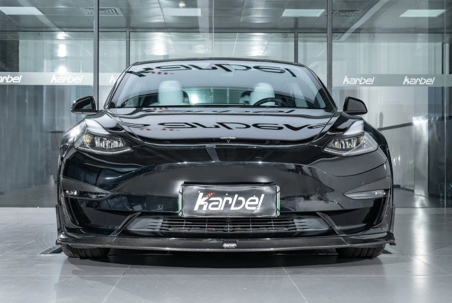 KARBEL - TESLA MODEL 3 DRY CARBON FIBRE FRONT LIP SPLITTER - Aero Carbon UK