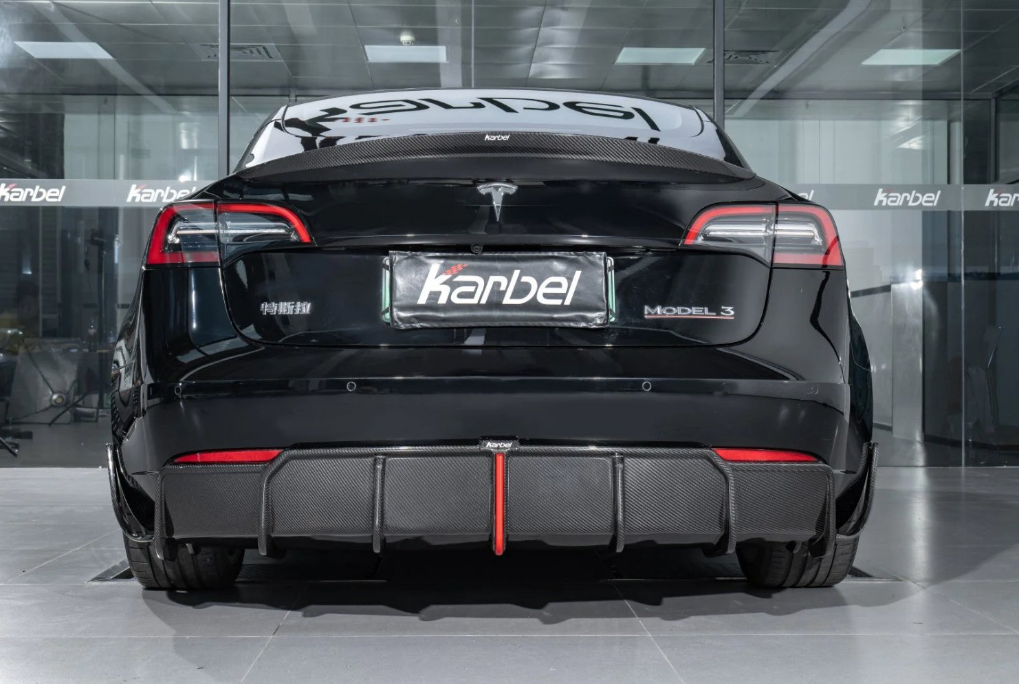 KARBEL - TESLA MODEL 3 DRY CARBON FIBRE LED REAR DIFFUSER - Aero Carbon UK