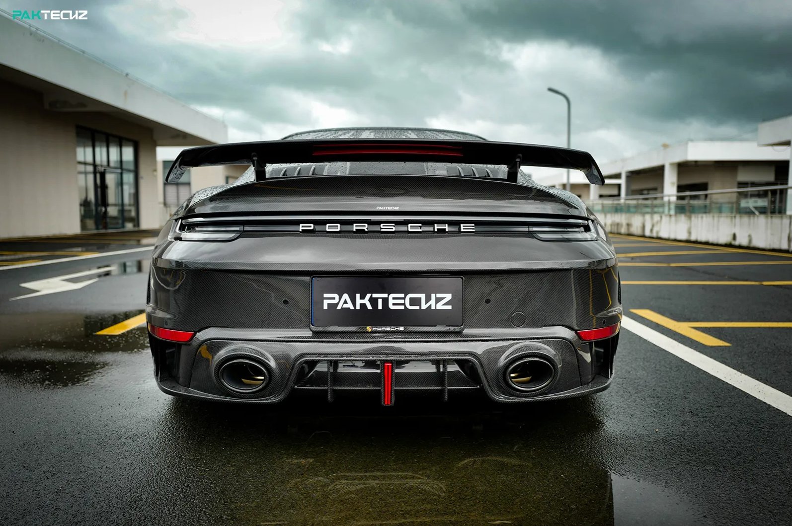 PAKTECKZ - PORSCHE 992 TURBO S DRY CARBON FIBRE REAR BUMPER - Aero Carbon UK