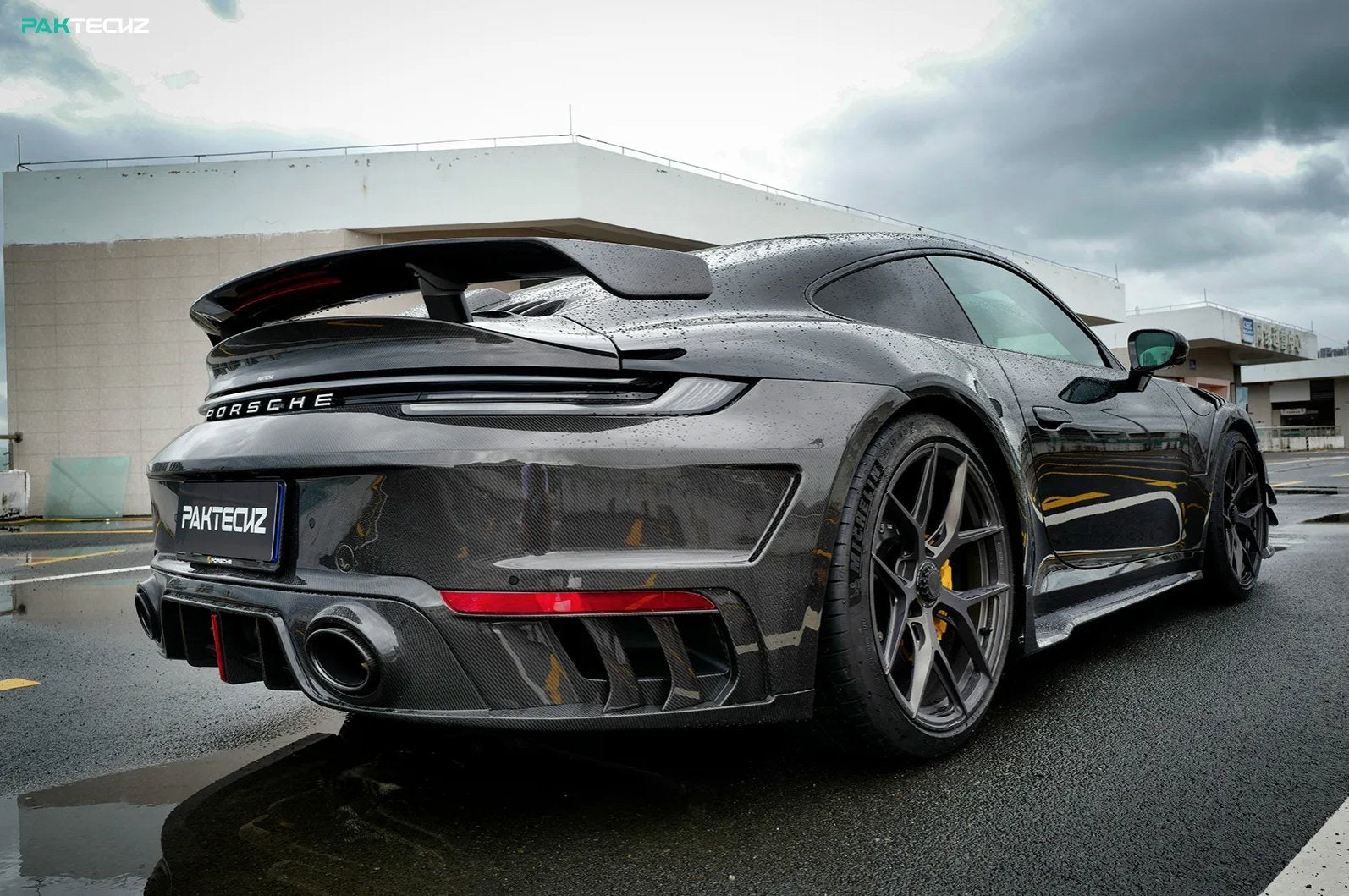 PAKTECKZ - PORSCHE 992 TURBO S DRY CARBON FIBRE REAR BUMPER - Aero Carbon UK