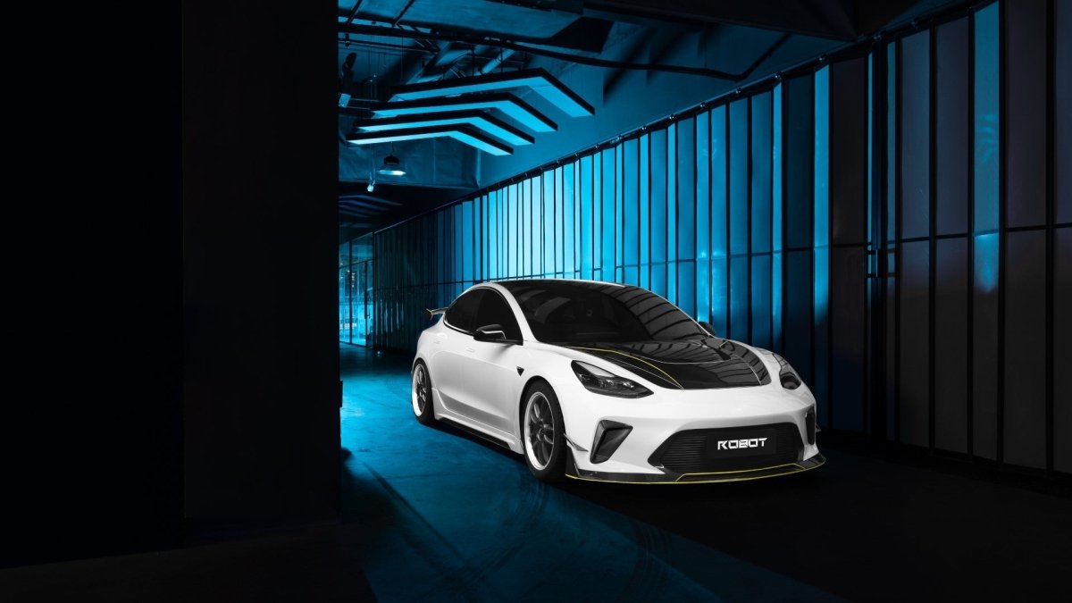 ROBOT - TESLA MODEL 3 HACKER NARROW BODY FRONT BUMPER AND FRONT LIP - Aero Carbon UK