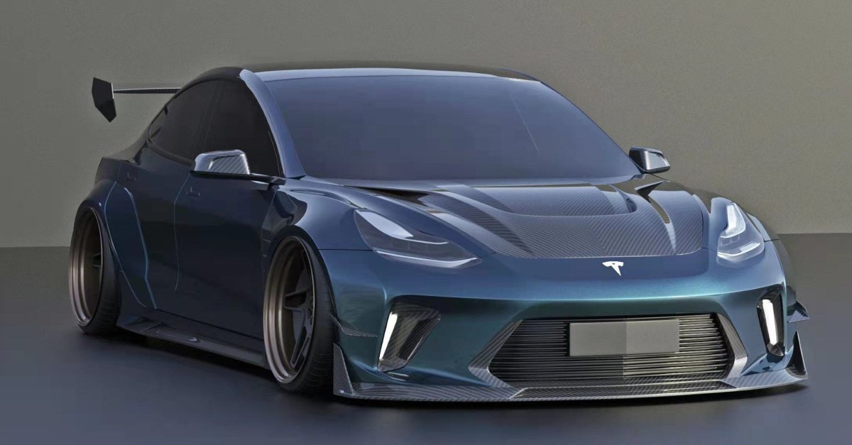 ROBOT - TESLA MODEL 3 HACKER WIDEBODY FRONT BUMPER AND FRONT LIP - Aero Carbon UK