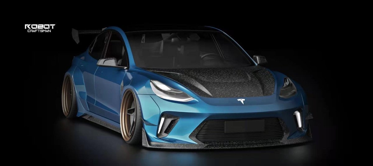 ROBOT - TESLA MODEL 3 HACKER WIDEBODY FRONT BUMPER AND FRONT LIP - Aero Carbon UK