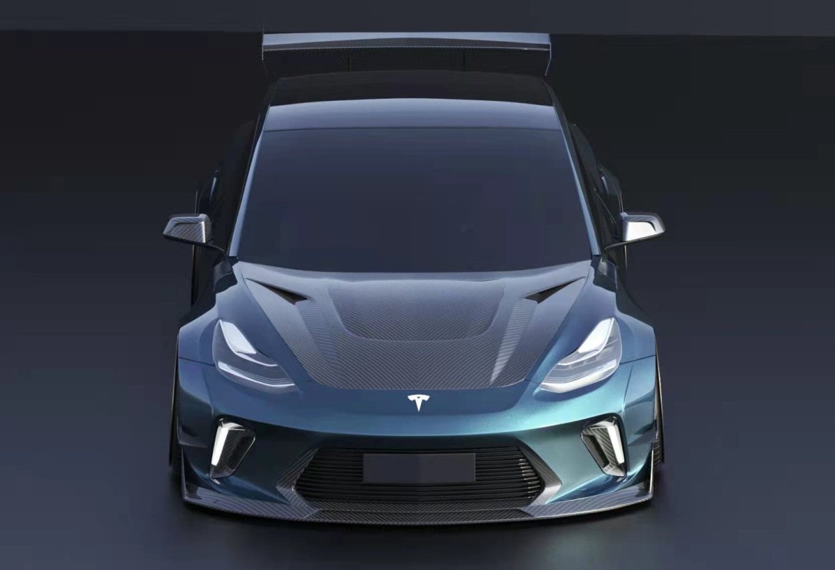 ROBOT - TESLA MODEL 3 HACKER WIDEBODY FRONT BUMPER AND FRONT LIP - Aero Carbon UK