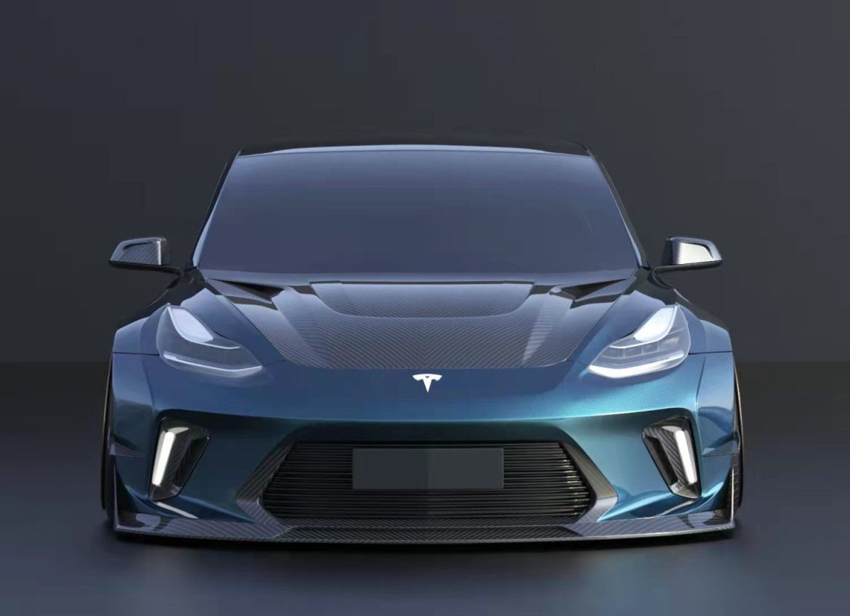 ROBOT - TESLA MODEL 3 HACKER WIDEBODY FRONT BUMPER AND FRONT LIP - Aero Carbon UK