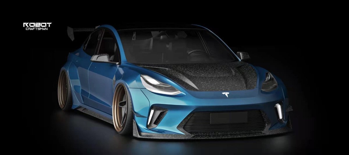 ROBOT - TESLA MODEL 3 HACKER WIDEBODY WHEEL ARCHES AND SIDE SKIRTS - Aero Carbon UK