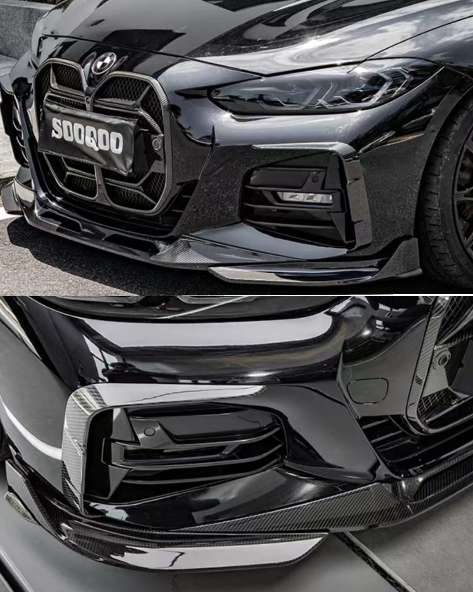 SOOQOO - BMW 4 SERIES G22 DRY CARBON FIBRE FRONT + REAR OVERLAYS CANARDS - Aero Carbon UK