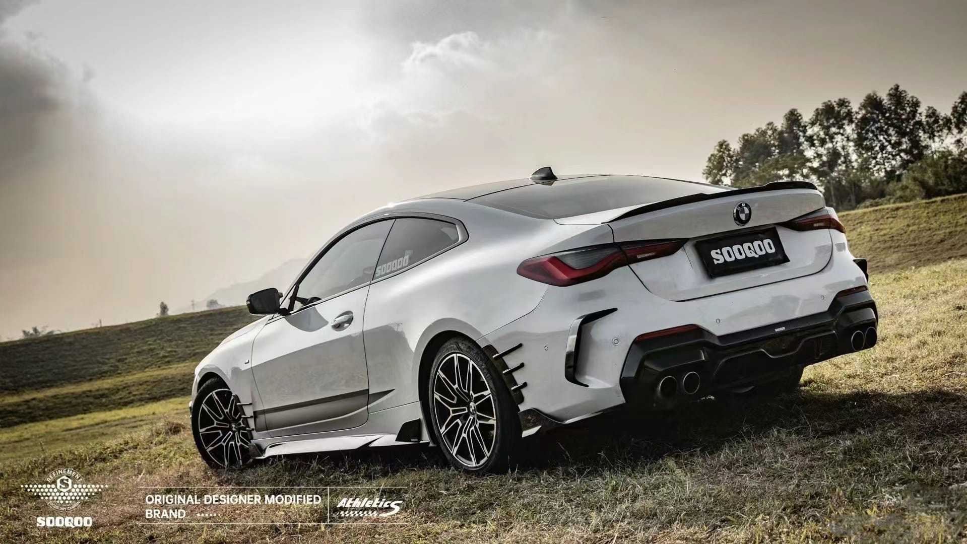 SOOQOO - BMW 4 SERIES G22 DRY CARBON FIBRE FRONT + REAR OVERLAYS CANARDS - Aero Carbon UK