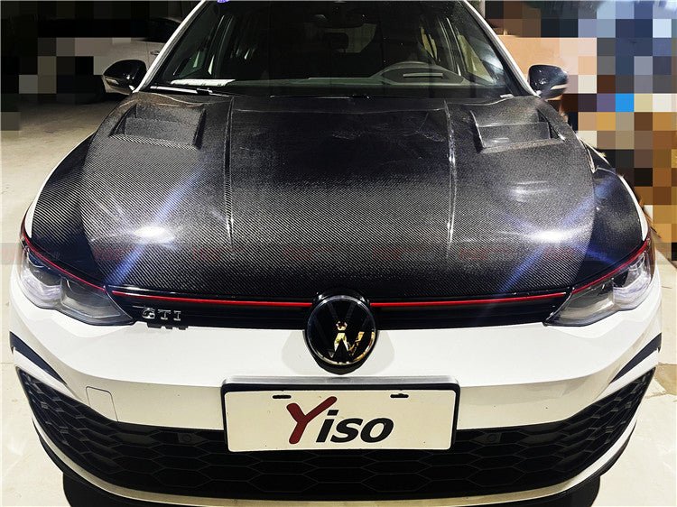 YISO - VOLKSWAGEN GOLF MK8 CARBON FIBRE BONNET HOOD V2 - Aero Carbon UK