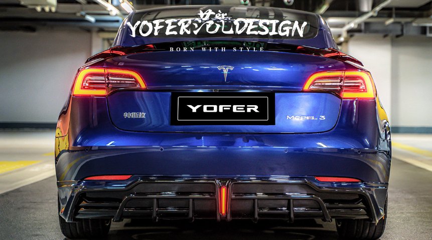 YOFER - TESLA MODEL 3 PP PLASTIC LED REAR DIFFUSER - Aero Carbon UK